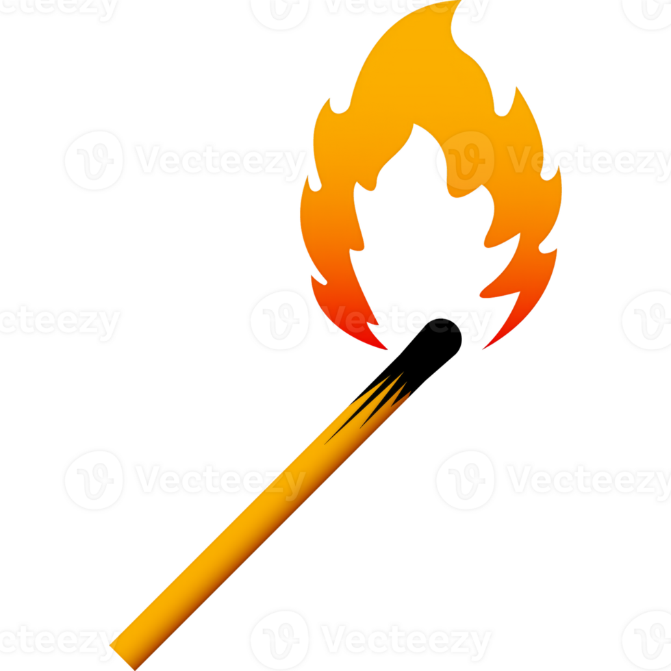Fire flame match. Abstract flat icon on white background. illustration design png