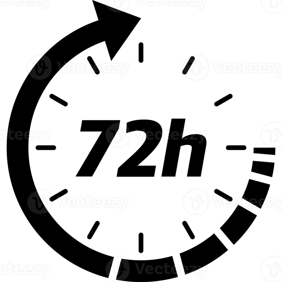 12, 24, 48 and 72 hours clock arrow. work time effect or delivery service time icons. illustration png