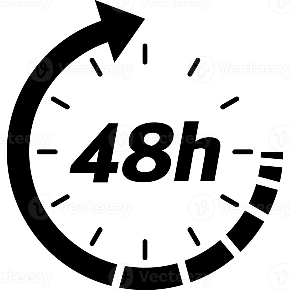 12, 24, 48 and 72 hours clock arrow. work time effect or delivery service time icons. illustration png