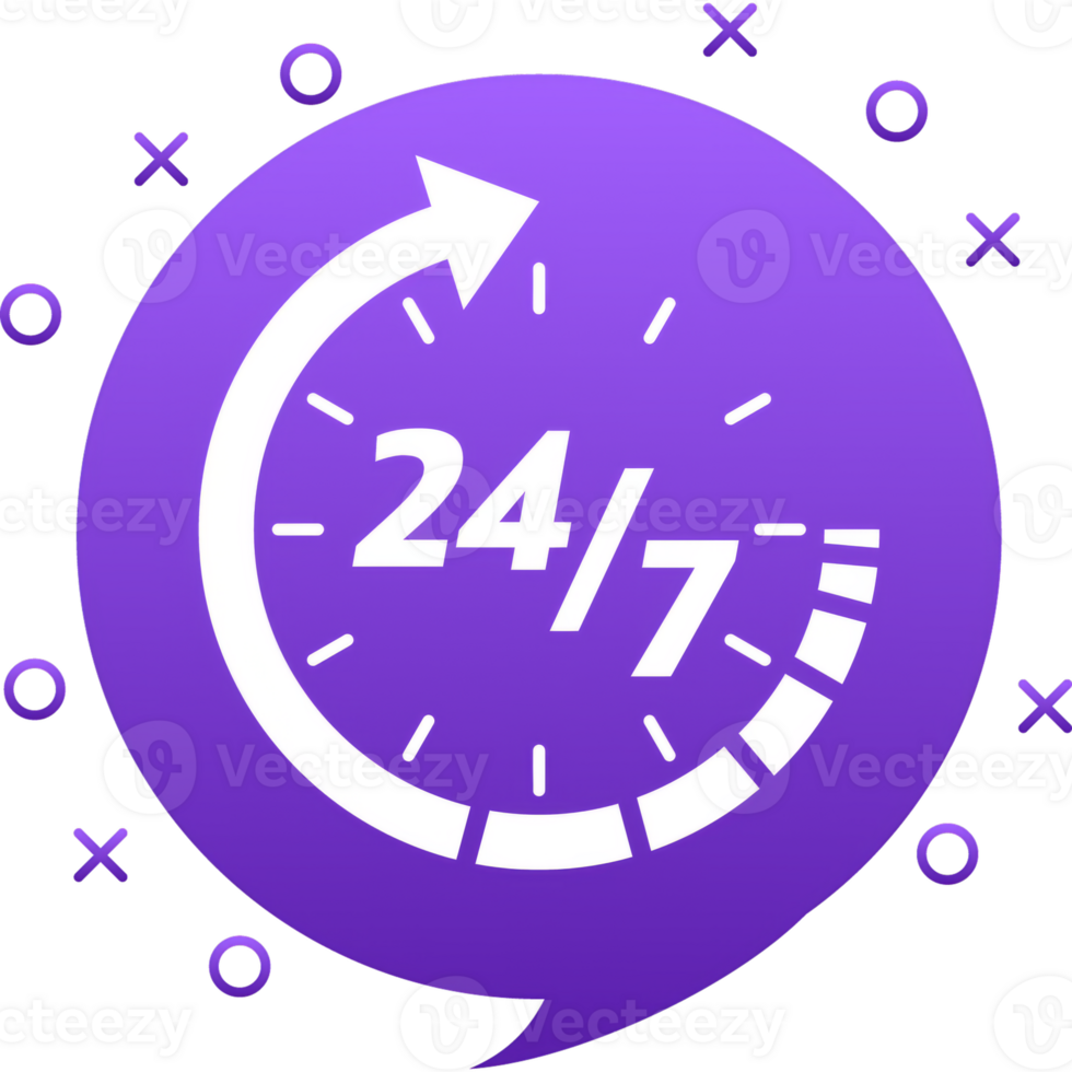 24 hour support in abstract style on white background. Customer service. Online support call center. Flat . png