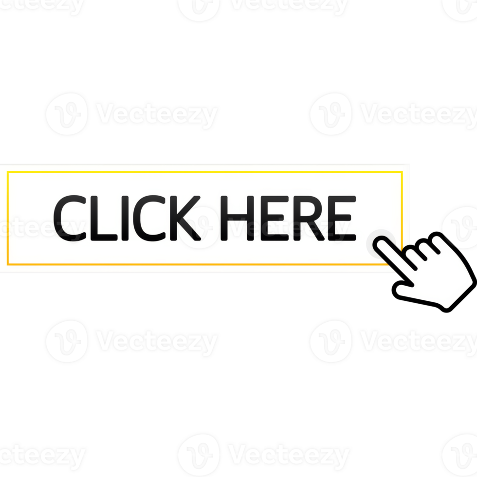 Icon with yellow click here button on white background for web marketing design. Flat deign. Social media element. illustration png