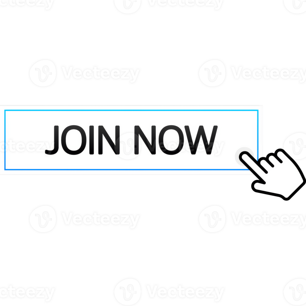 Icon with blue join now button on white background for web marketing design. Flat deign. Social media element. illustration png