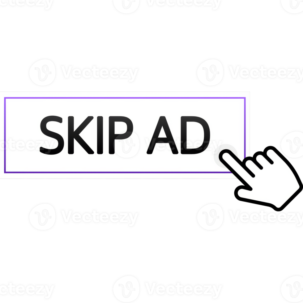 Skip ad flat button on white background. Hand mouse. Flat button. illustration png