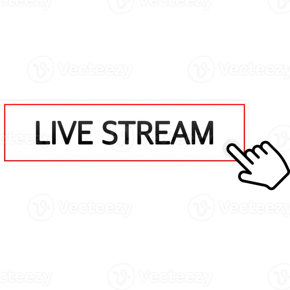 Live stream logo - red design element with play button for news and TV or online broadcasting png