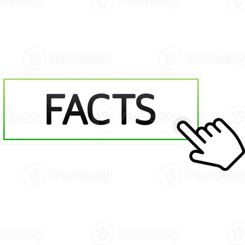 Facts green button isolated on white background. Symbol, logo illustration. Check mark icon design. Character for concept design png