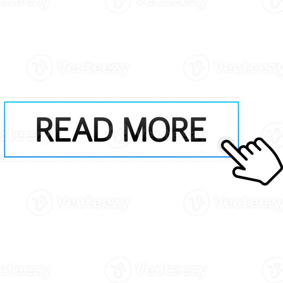Flat read more button for web page design. Hand click icon symbol png