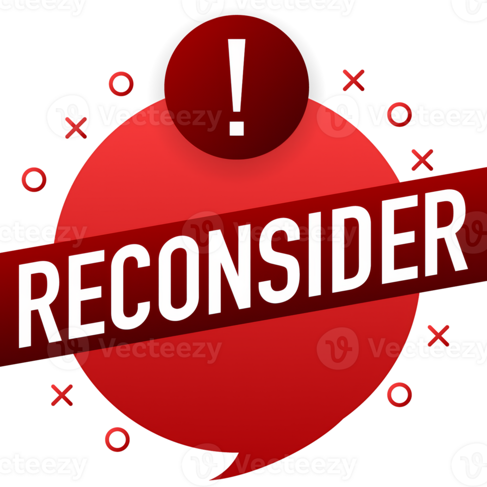 Reconsider red banner on white background. Creative concept idea. illustration design. Flat illustration png
