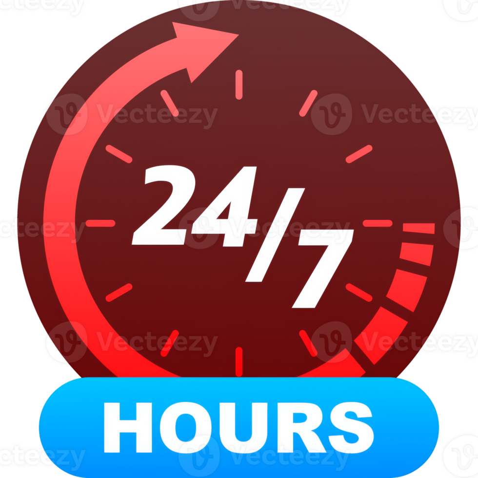 24 hour support in abstract style on white background. Customer service. Online support call center. Flat . png