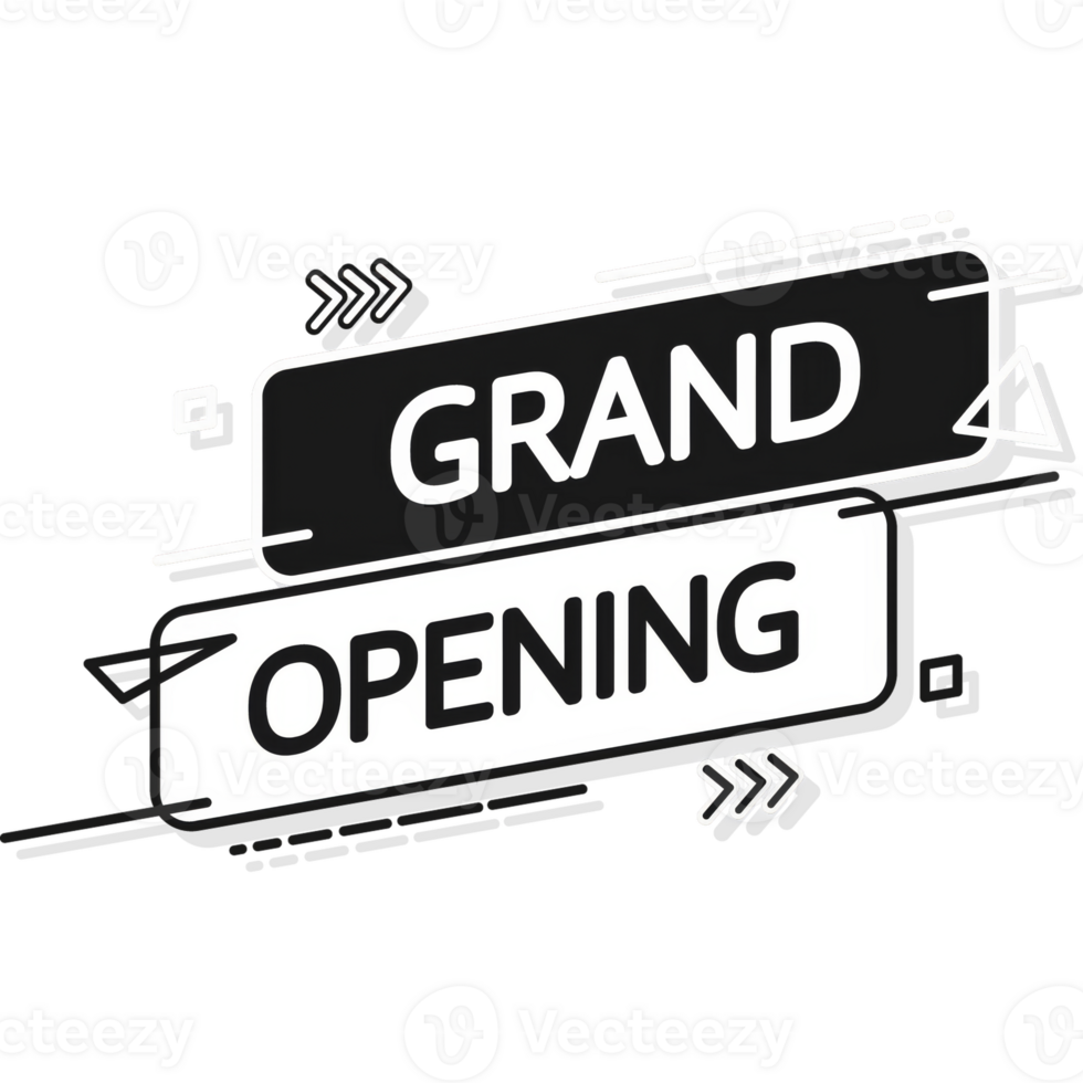 Grand opening red banner in flat style on red background. illustration png