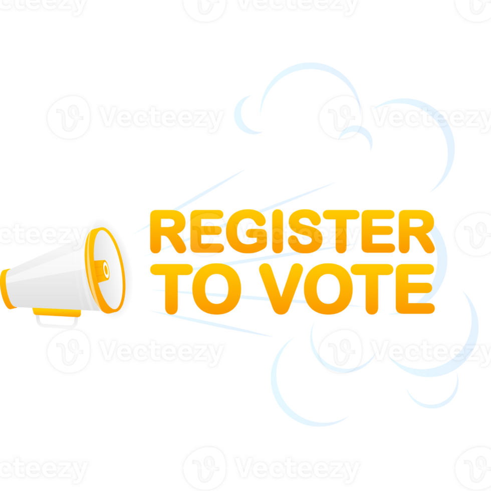 Megaphone red banner with register to vote sign. illustration png