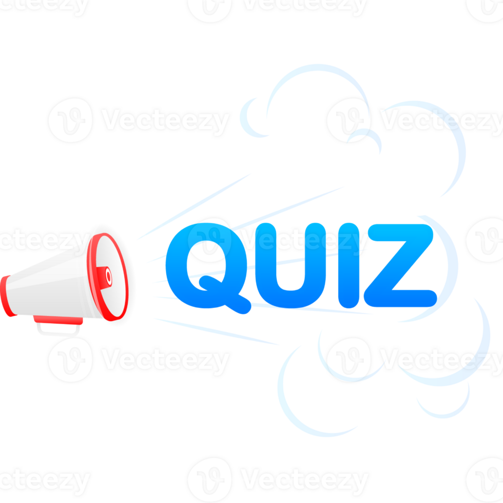 Megaphone blue banner with quiz sign. illustration png