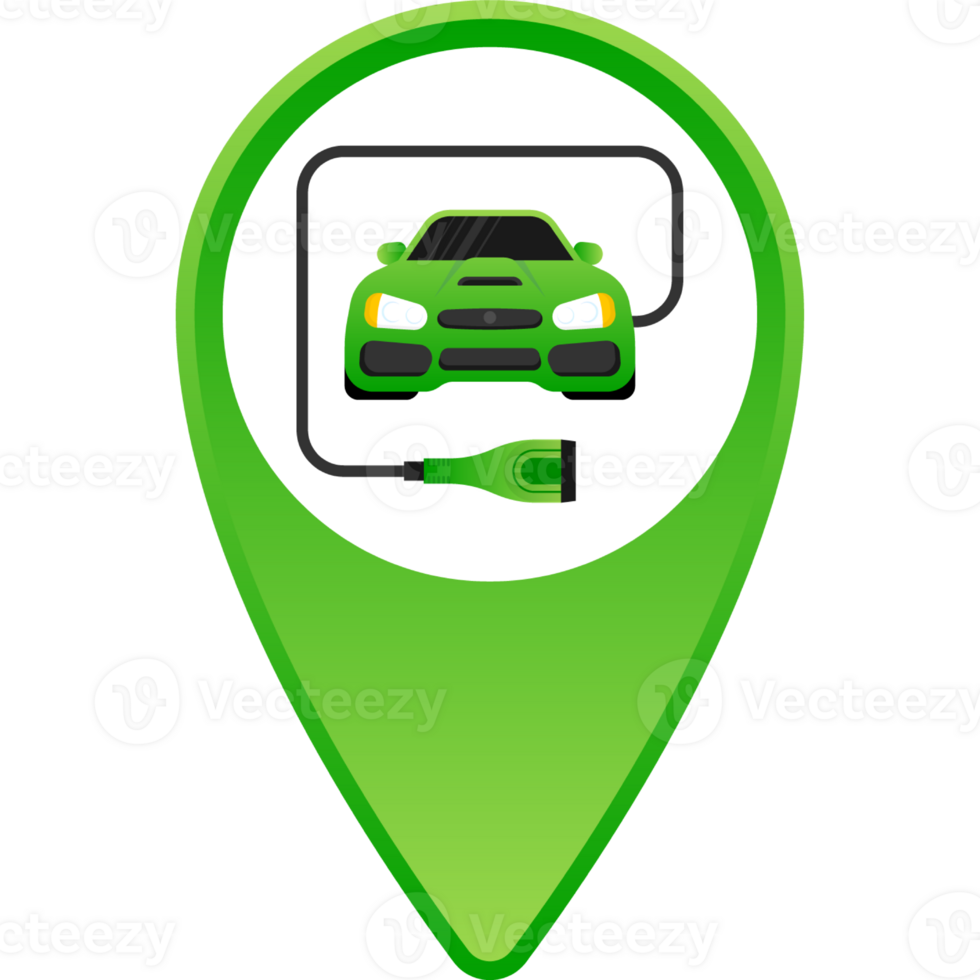 Electric car and Electrical charging station symbol on a white background. illustration png