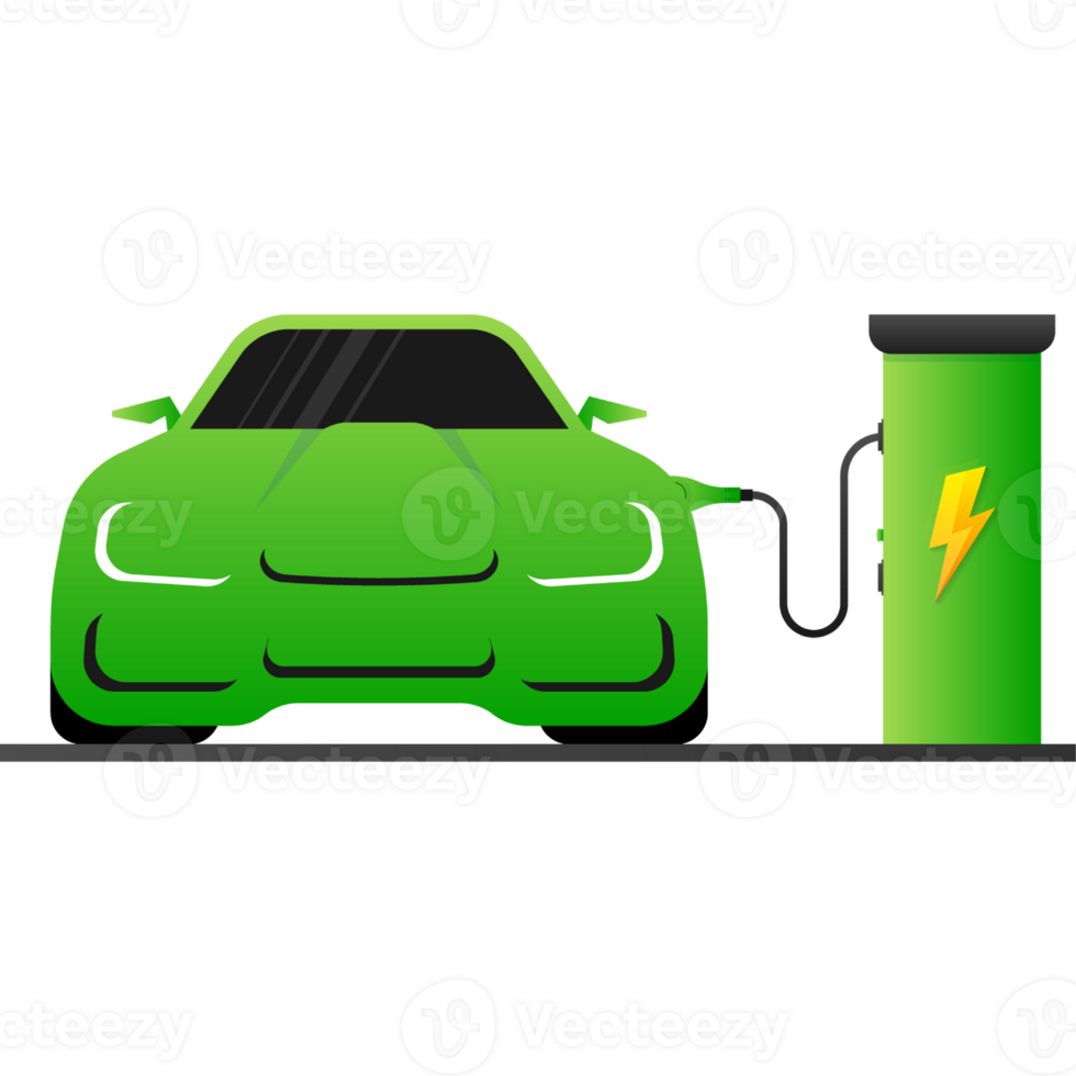 Electric car and Electrical charging station symbol on a white background. illustration png