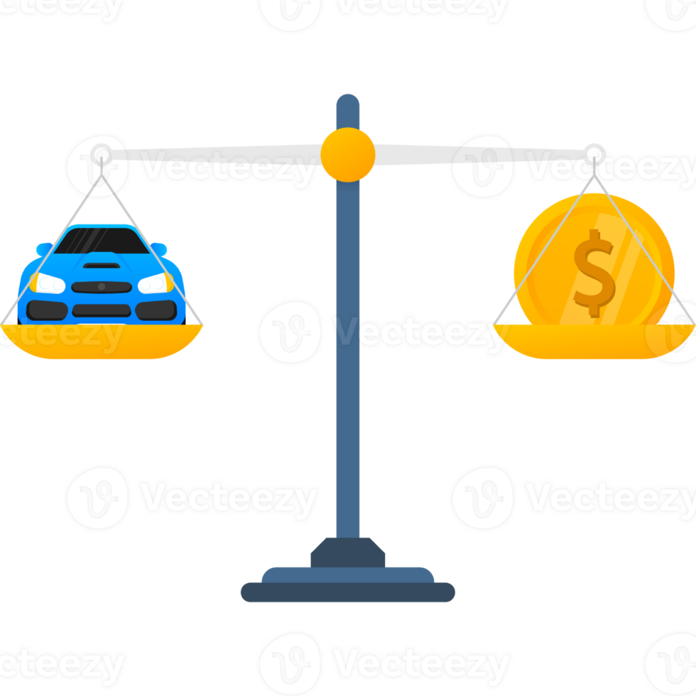 Money car scales in flat style on gold background. Flat illustration png