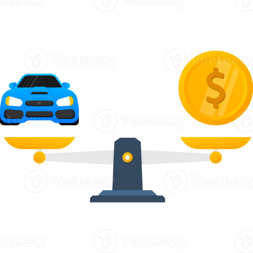 Money car scales in flat style on gold background. Flat illustration png