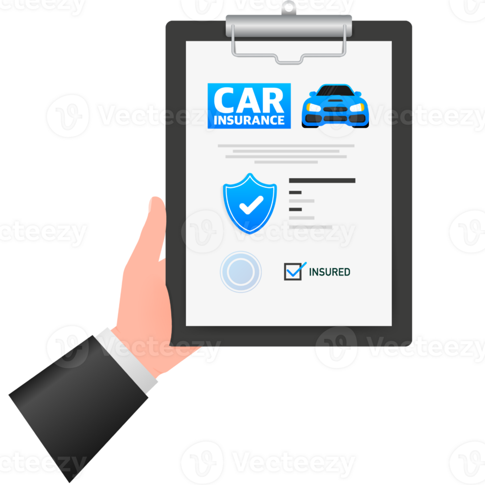 Flat infographic. Car insurance icon on blue background. Flat isometric illustration png