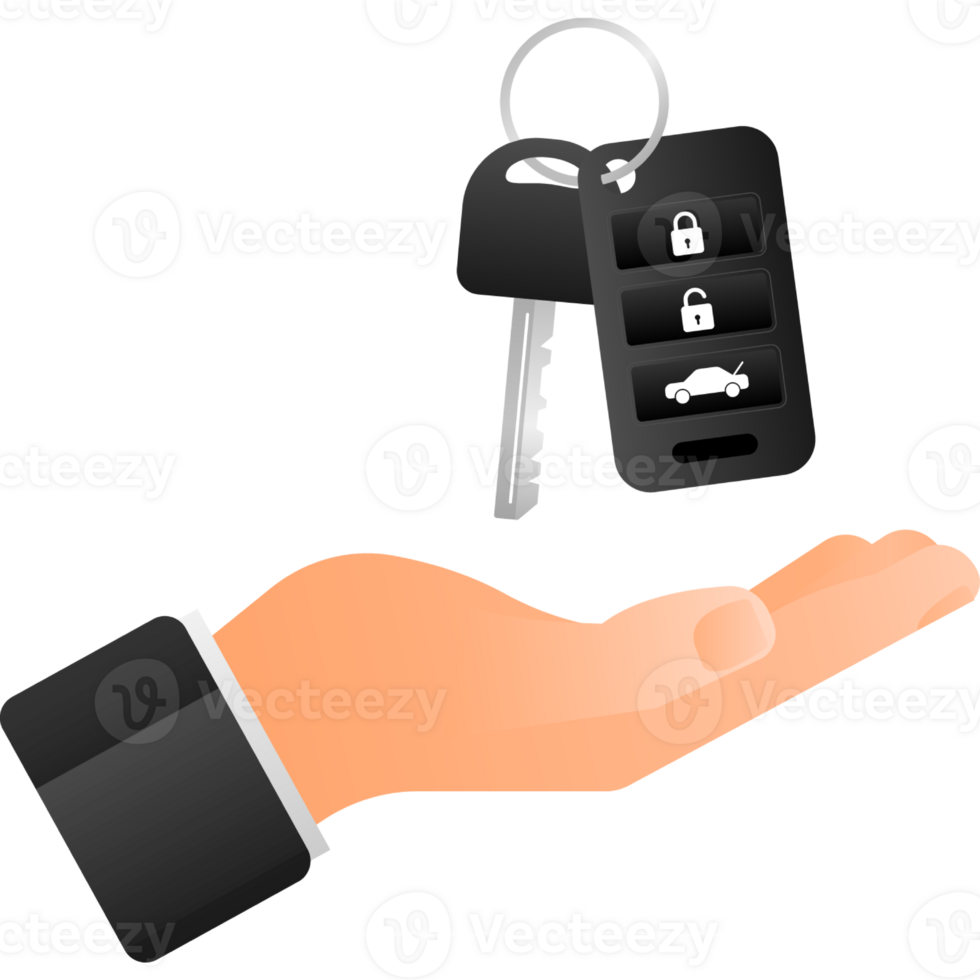 Auto key with hand, great design for any purposes. Blue background. White background. icon png