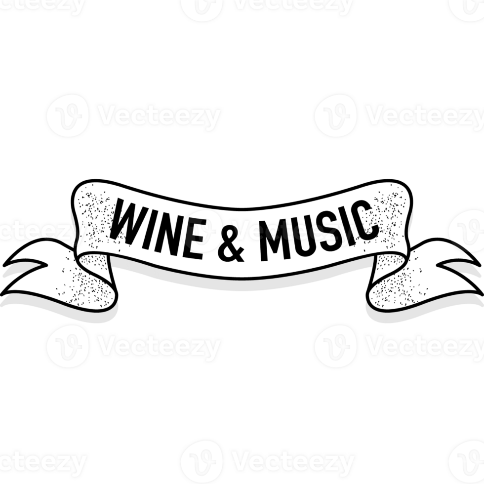 Wine and music ribbon in retro style. drawing. banner. Show performance png