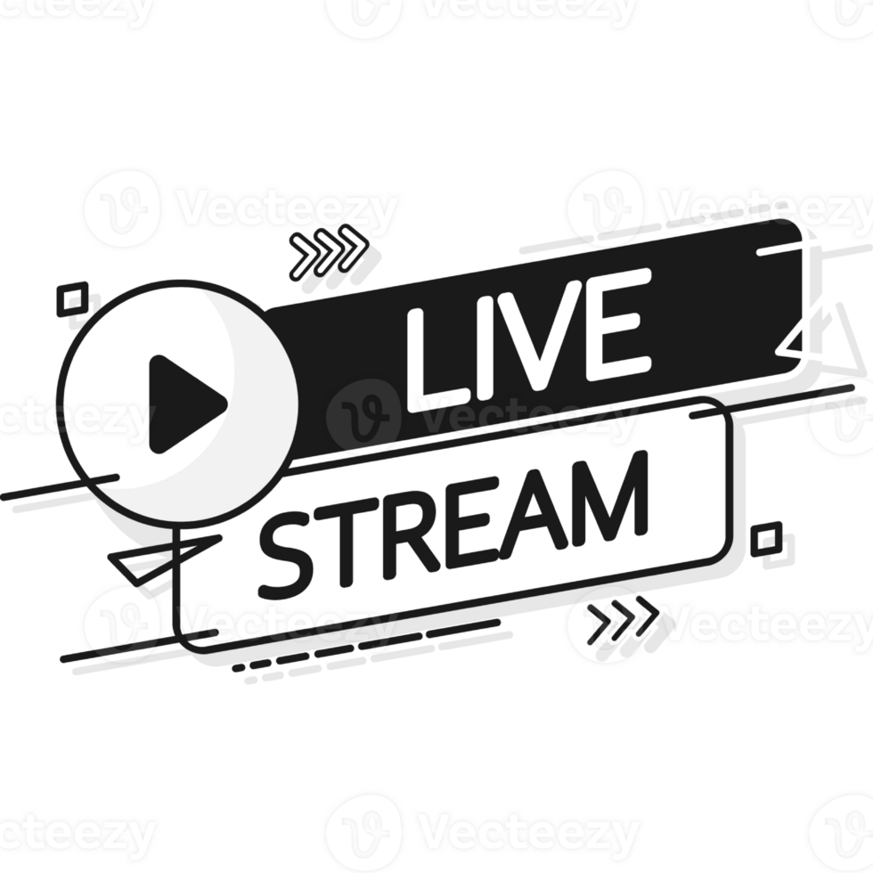 Live stream logo red design element with play button for news and TV or online broadcasting png