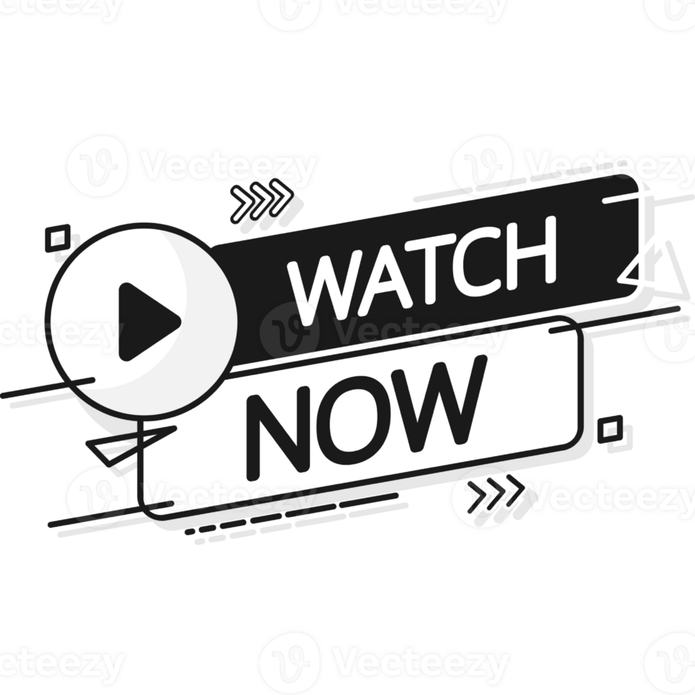 Watch now banner in flat style on white background. Play . Web media. Online translation. illustration png
