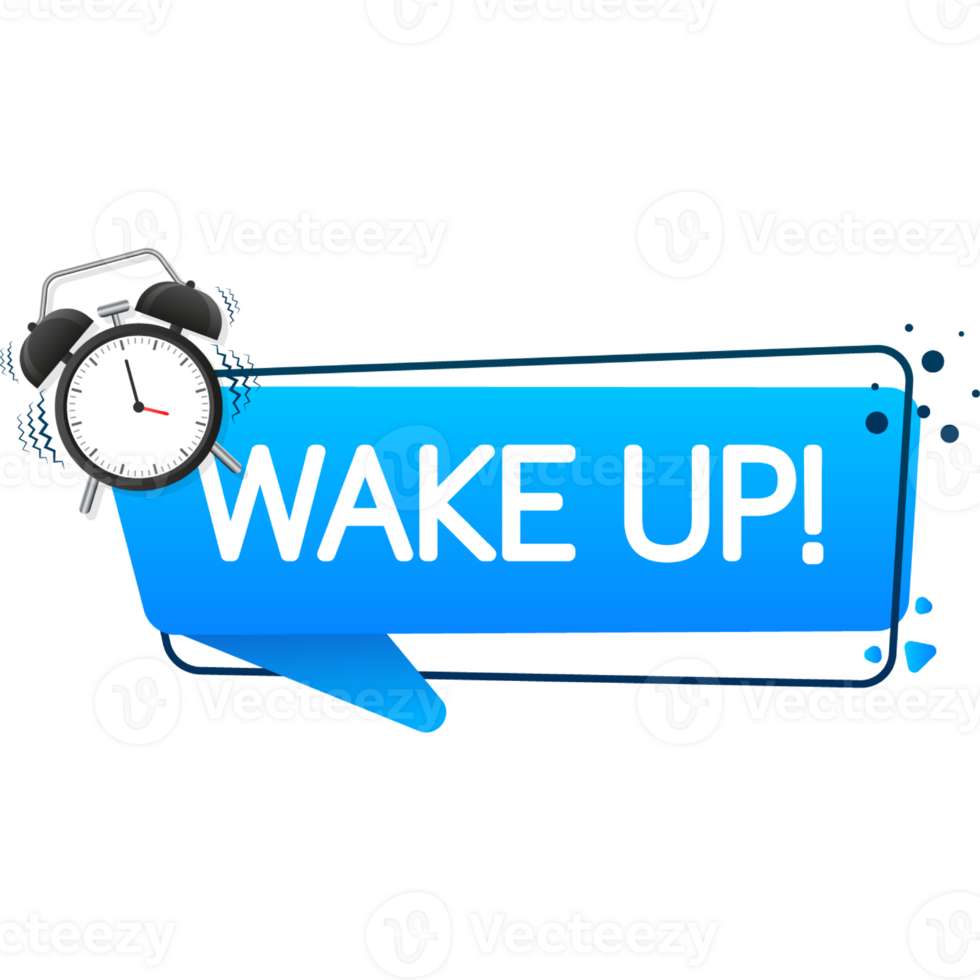 Classic alarm with wake up sign, great design for any purposes. Flat cartoon illustration. Sale illustration png