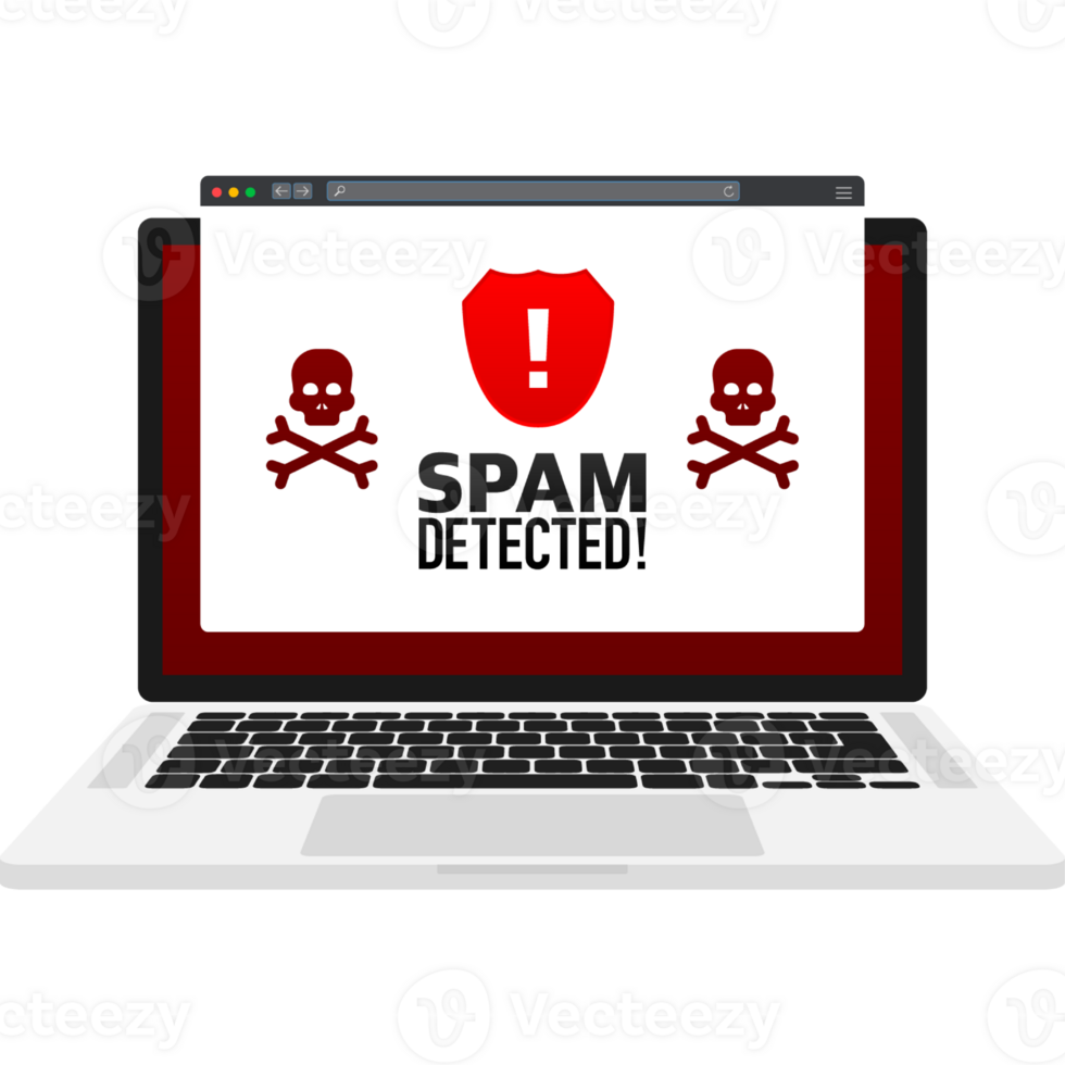 Red spam detected icon. Phishing scam. Hacking concept. Cyber security concept. Alert message png