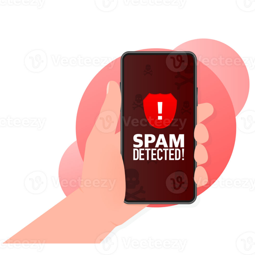 Red spam detected icon. Phishing scam. Hacking concept. Cyber security concept. Alert message png