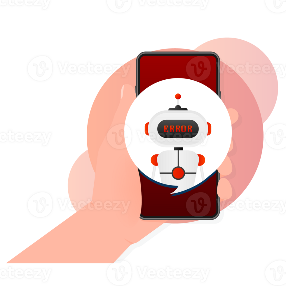 Error chatbot glyph icon. Silhouette symbol. Talkbot with error in speech bubble. Error bot. Artificial intelligence png