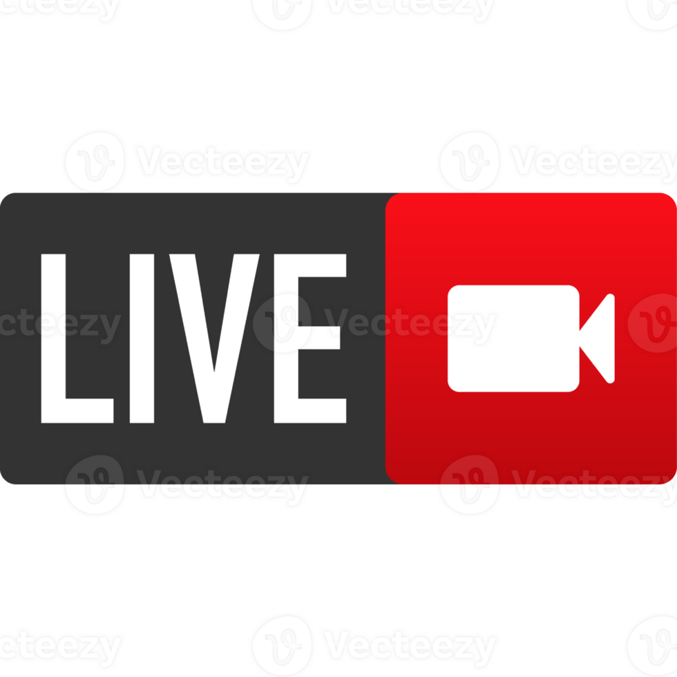 Live logo icon. Red design element with play button for news and TV or online broadcasting png