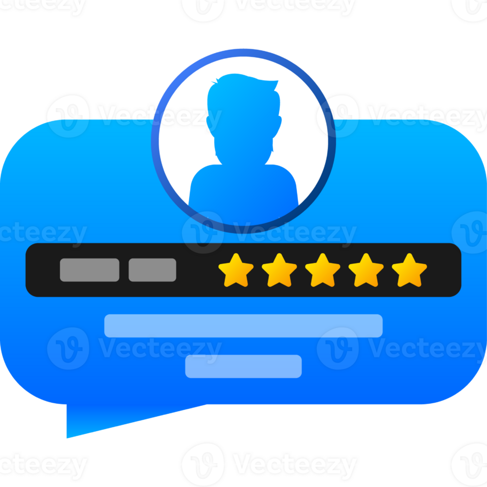 Customer review with gold star icon in flat style. illustration png