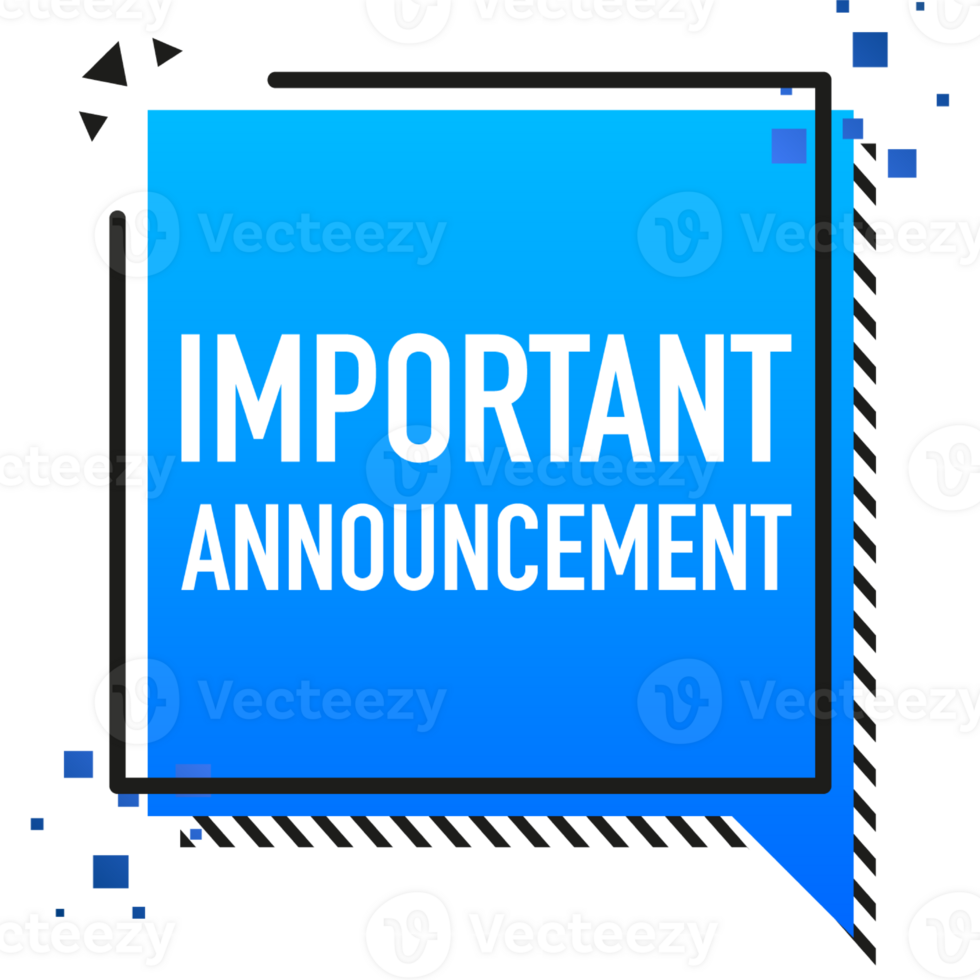 Important announcement megaphone blue banner in 3D style on white background. illustration png