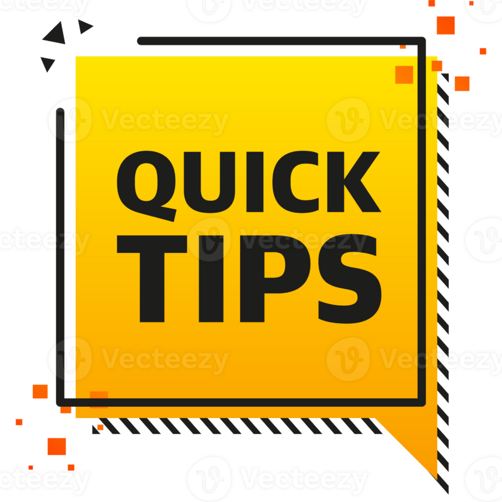 Quick tips yellow banner in 3D style on white background. illustration png