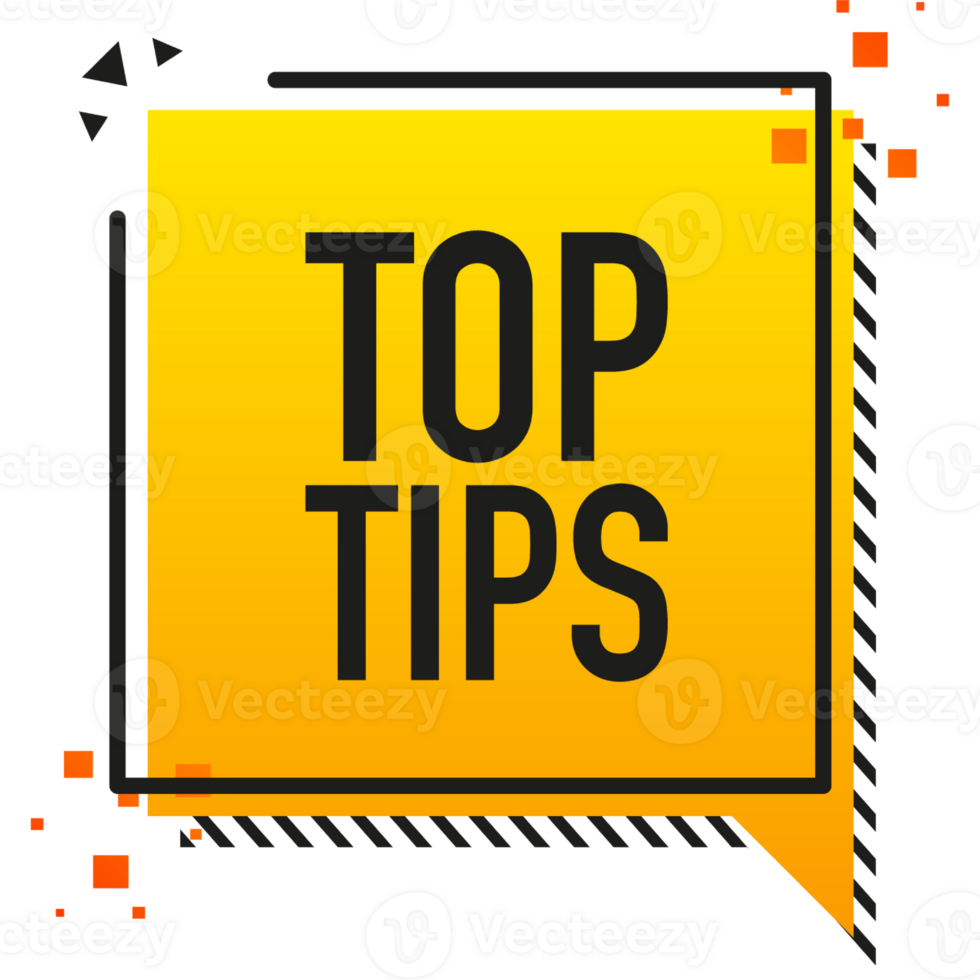 Top tips yellow banner in flat style on white background. illustration png