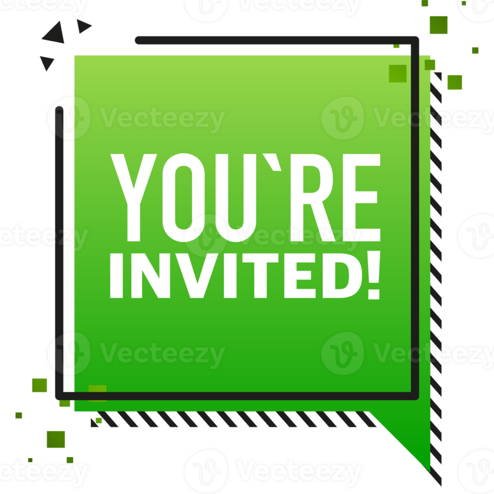 You are invited megaphone green banner in flat style on white background. illustration png