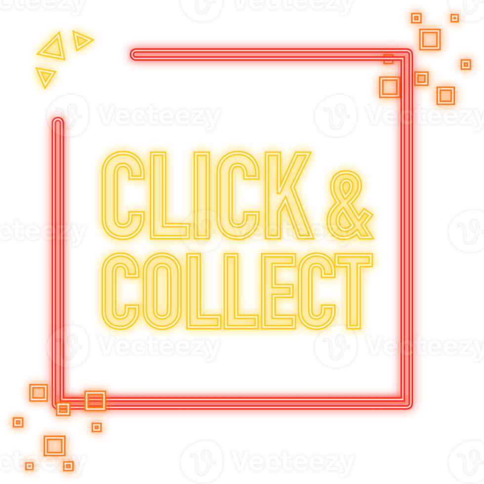 Megaphone yellow banner with click collect sign. illustration png