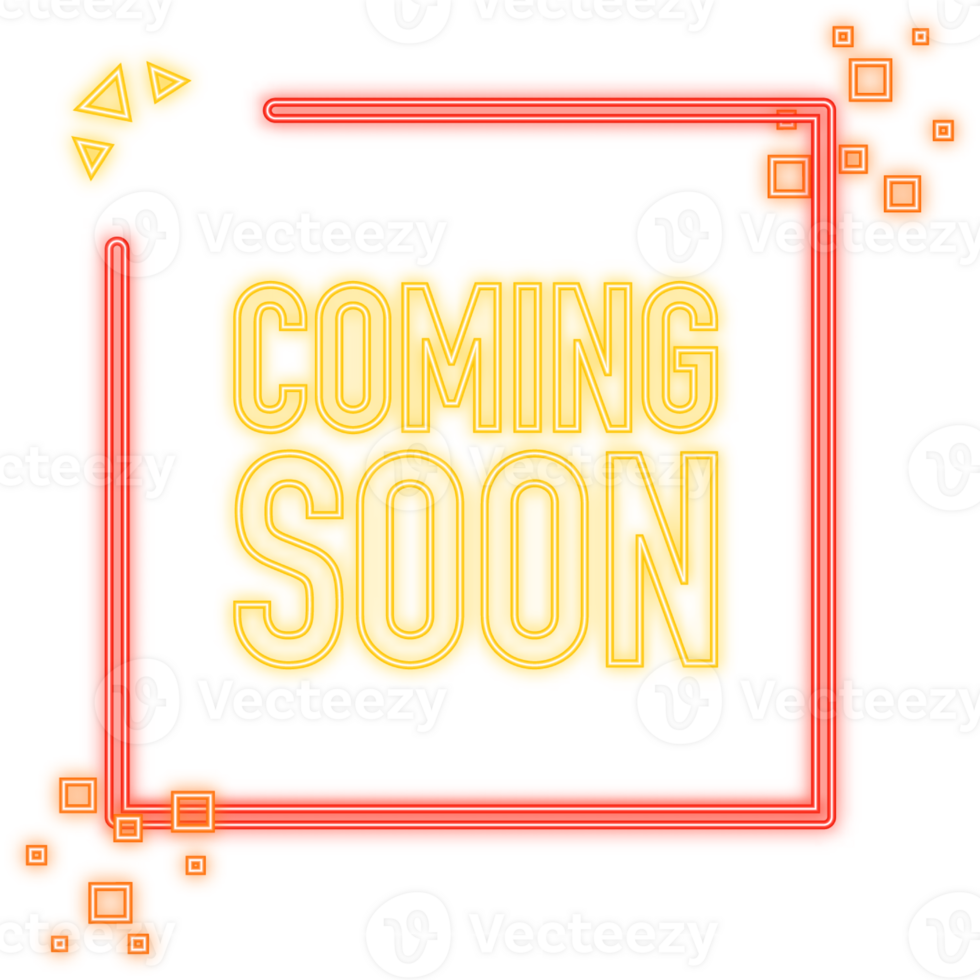 Coming soon megaphone yellow banner in 3D style on white background. illustration png