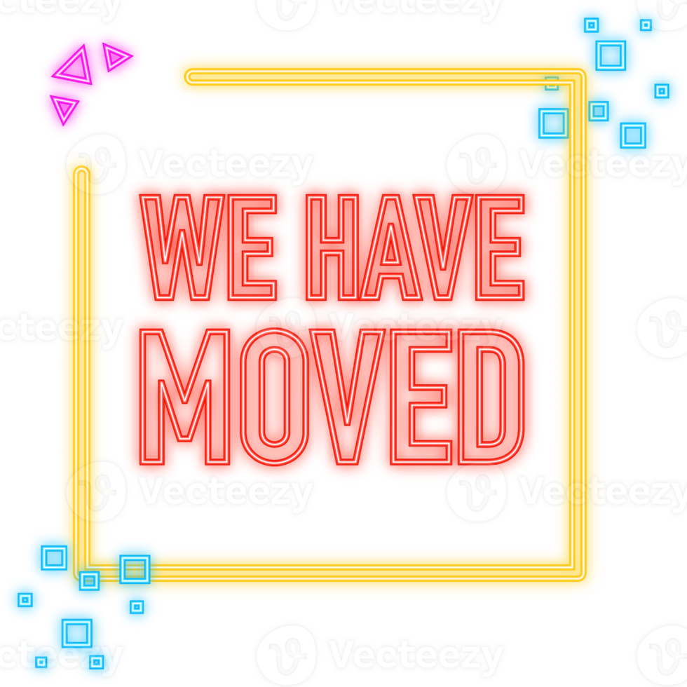We have moved megaphone yellow banner in flat style. illustration png
