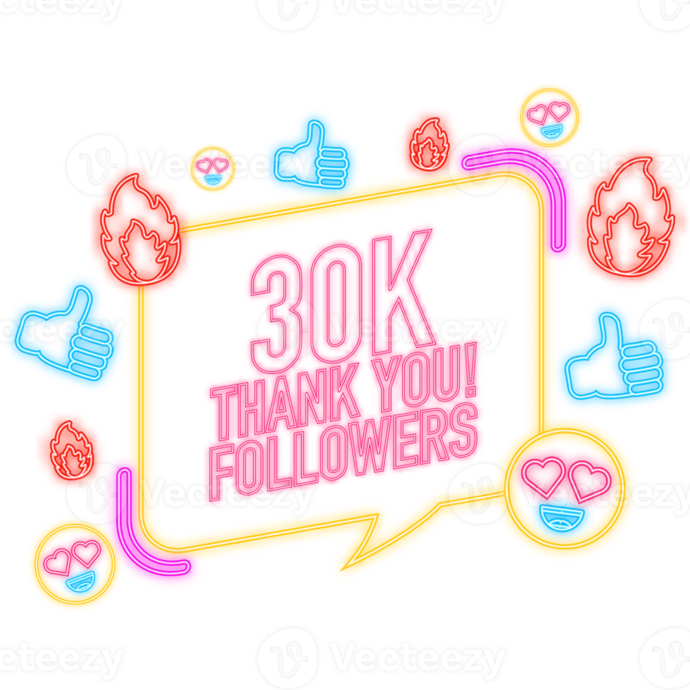 Thank you 30000 followers on yellow background. White background. design. Flat design. Social media. png
