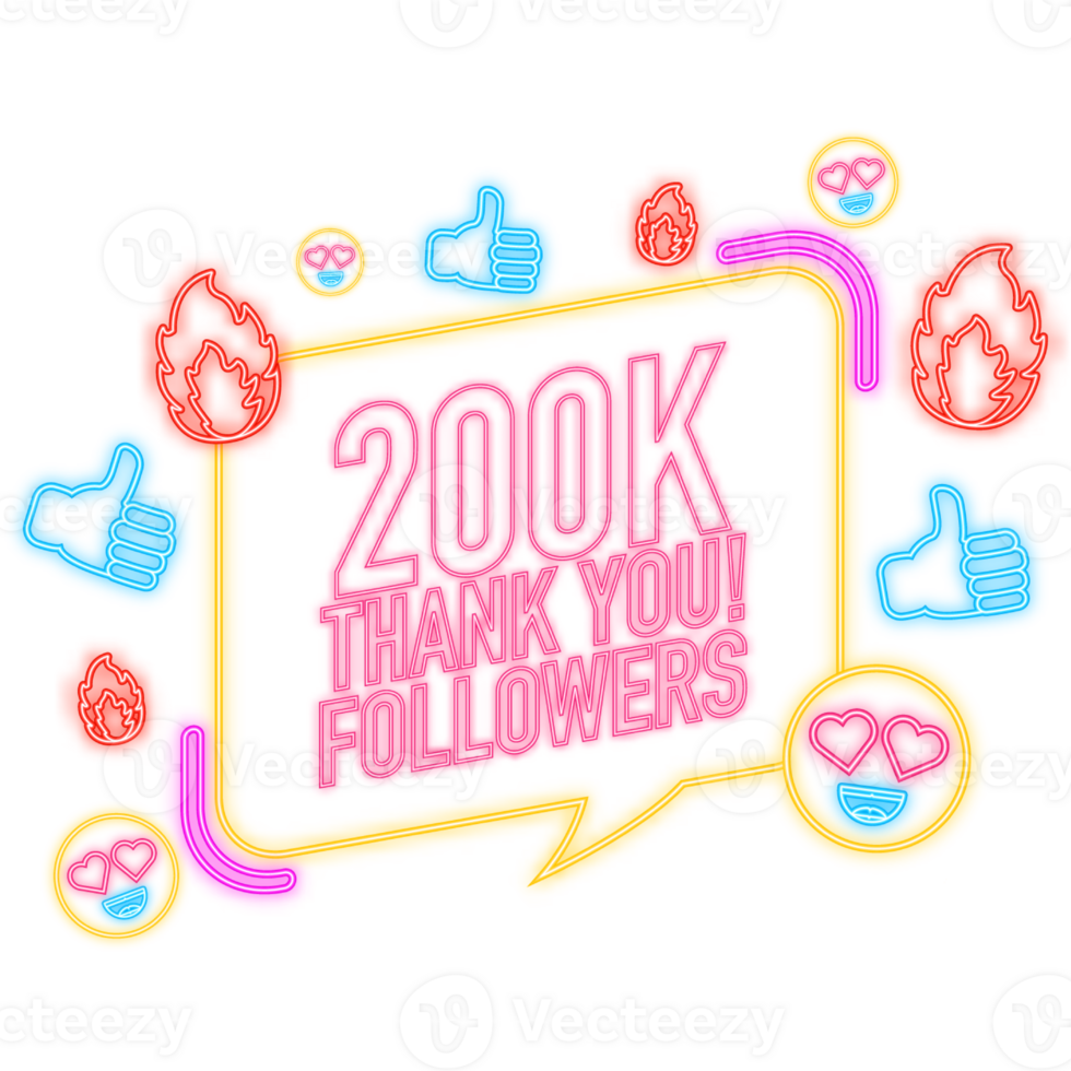 Thank you 200000 followers on yellow background. White background. design. Flat design. Social media. png