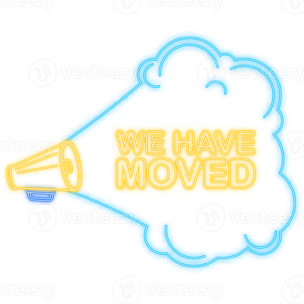 We have moved megaphone red banner in 3D style on white background. illustration png