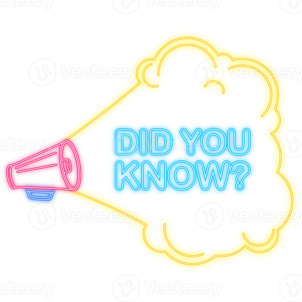 Neon Icon. Yellow megaphone with Did you know. illustration png