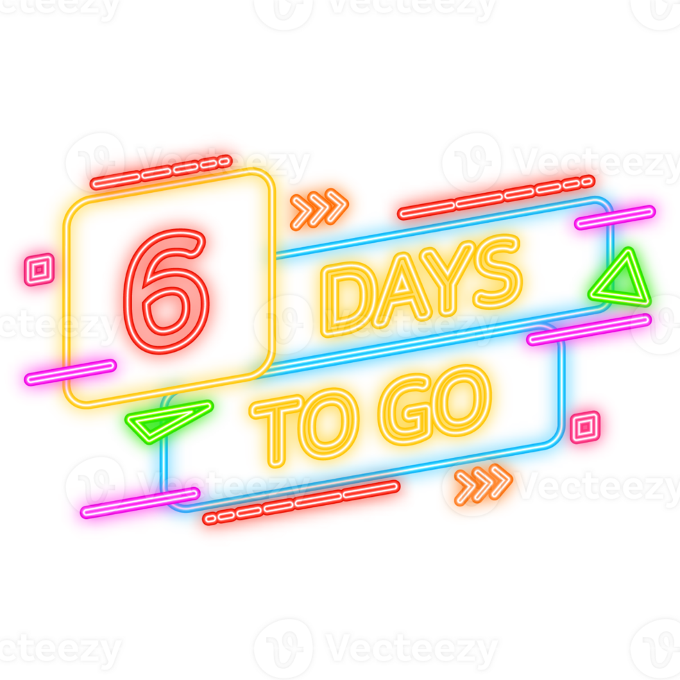 Neon Icon. 6 Days to go poster in flat style. illustration for any purpose png