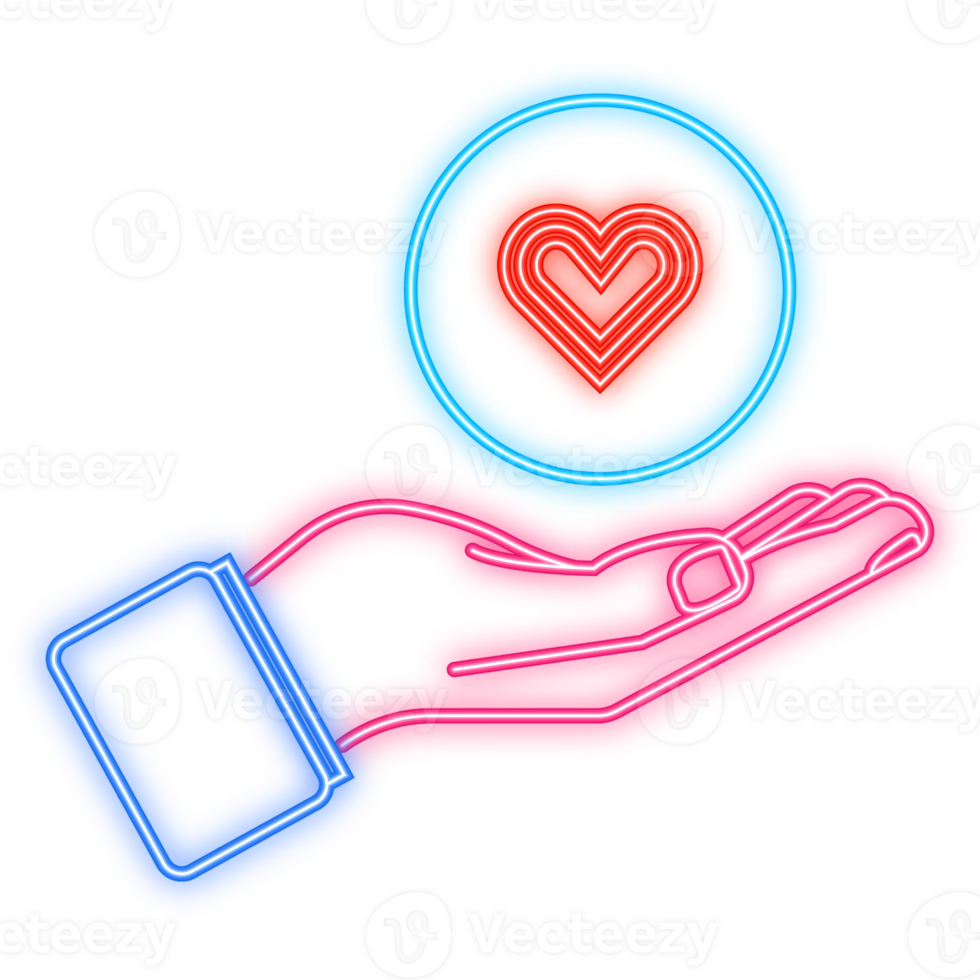 Neon Icon. Flat like comment for web background design. Social media like heart icon with hand. Comment sign symbol. illustration. png