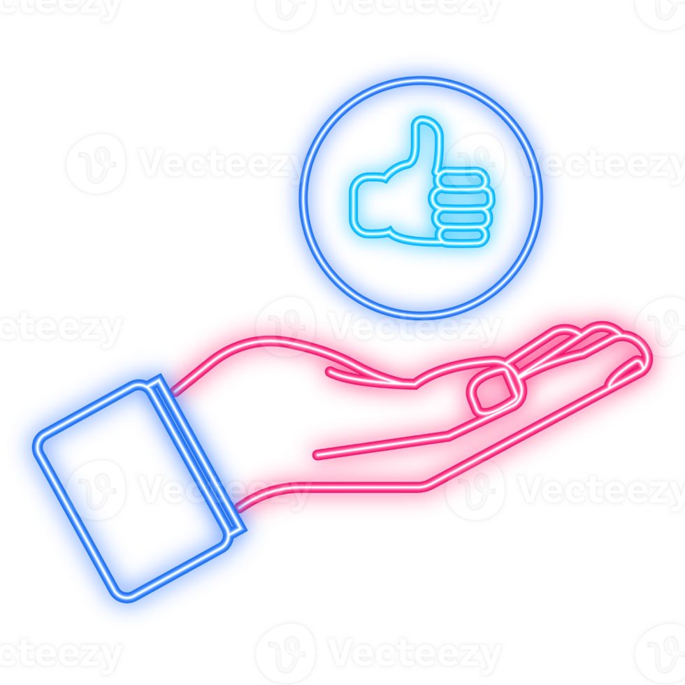 Neon Icon. Flat like comment for web background design. Social media like icon with hand. Comment sign symbol. illustration. png