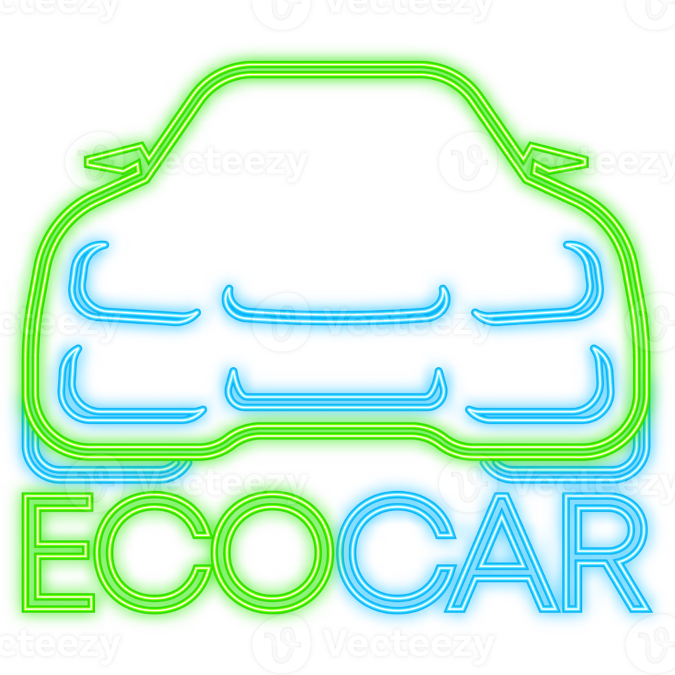 Neon Icon. Banner with green eco car. Ecology concept. Electric power. Eco friendly transport concept png