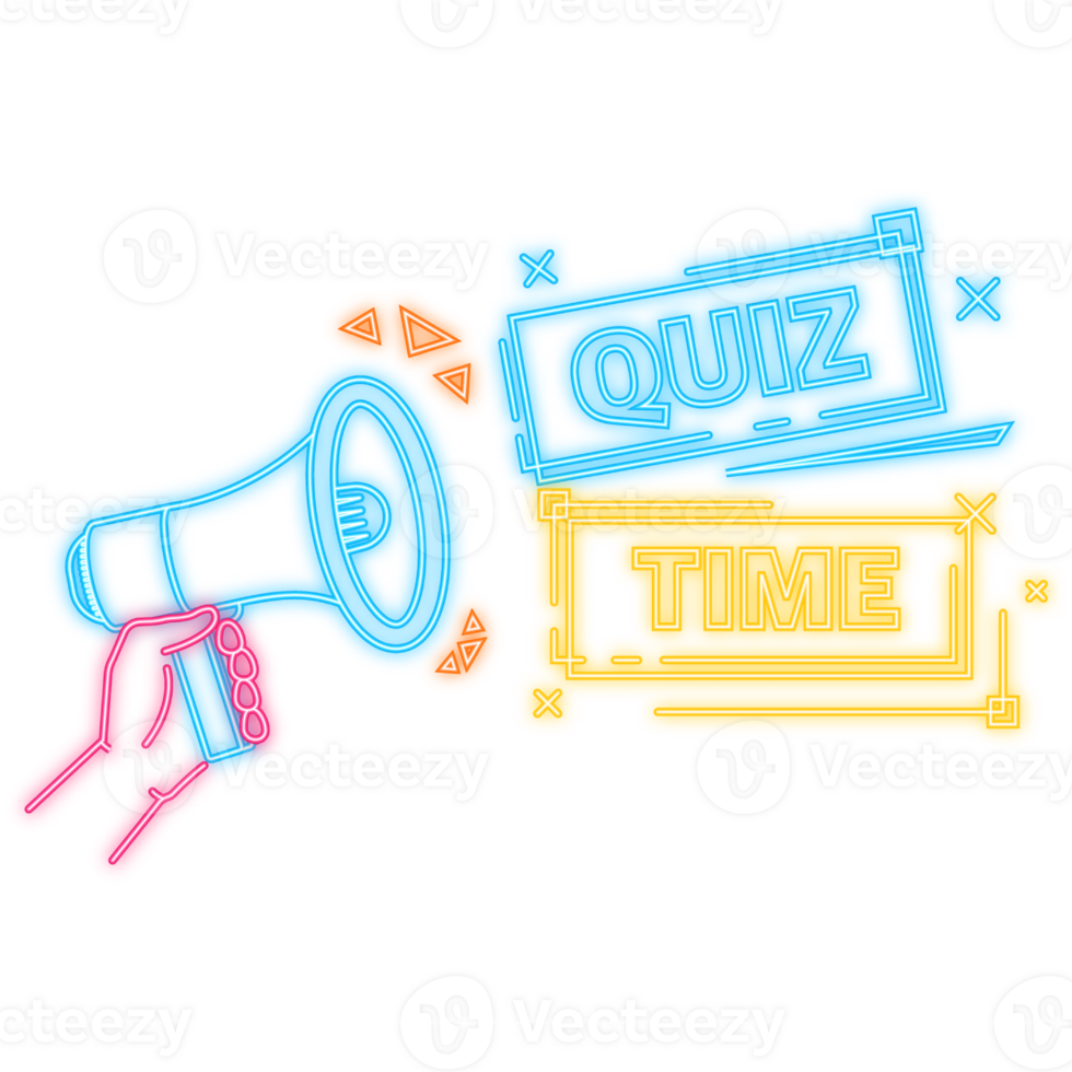 Neon Icon. Quiz blue banner in 3D style on white background. illustration png