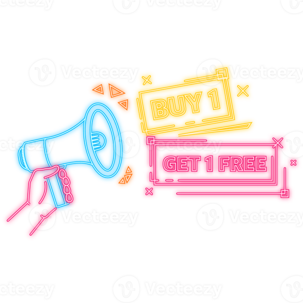 Neon Icon. Buy 1 Get 1 Free, sale tag, banner design template, app icon, illustration png