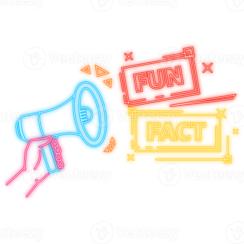 Neon Icon. Fun fact feedback megaphone yellow banner in 3D style on white background. illustration png