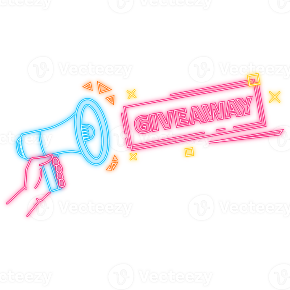 Neon Icon. Giveaway logo template for social media post or website banner png