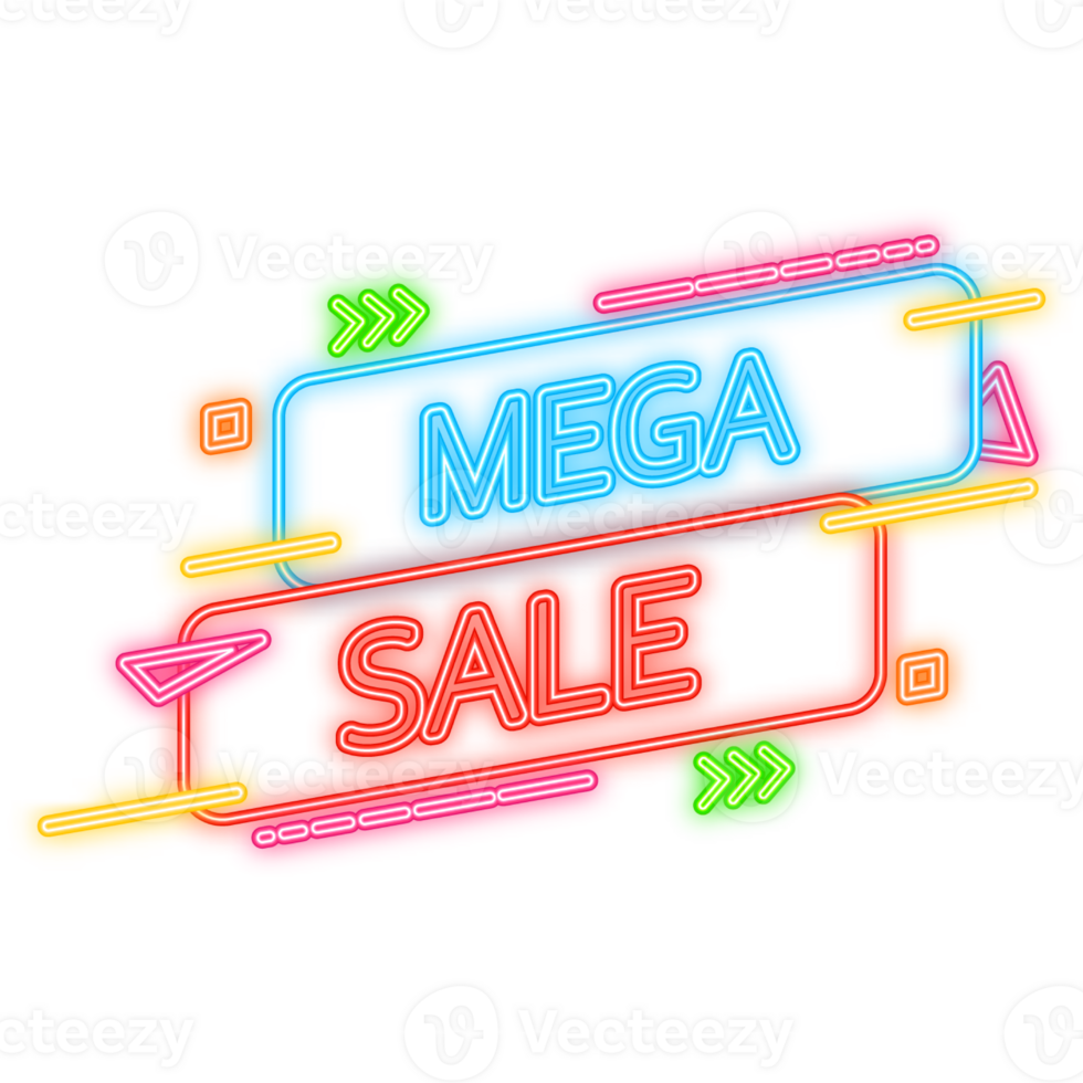 Neon Icon. Vintage icon with red sticker mega sale on pop style background for banner design. illustration. png